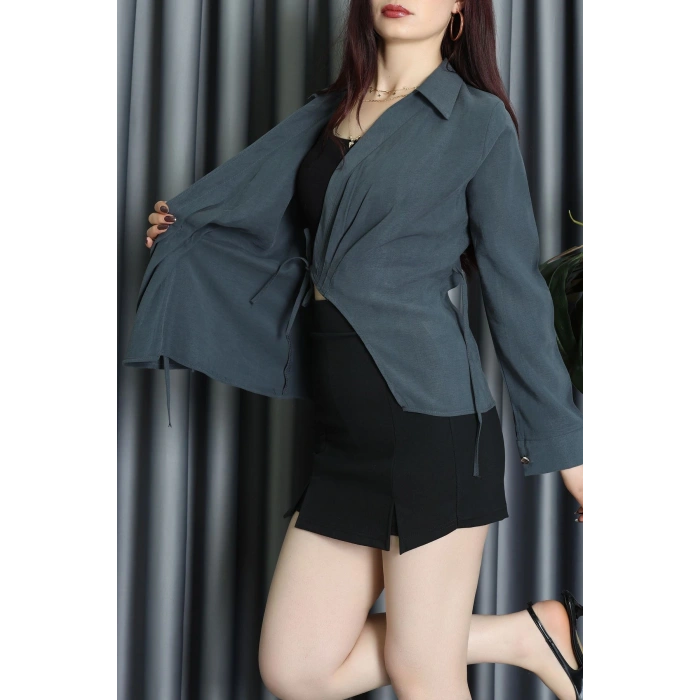 Diogenal Tensel Asimetrik Bağlamalı Bluz Antrasit - 70996.1934.