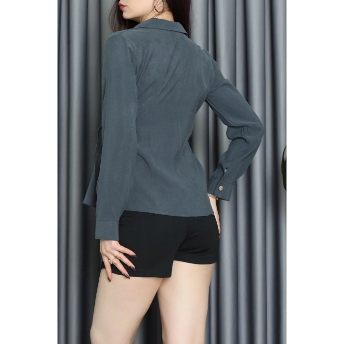 Diogenal Tensel Asimetrik Bağlamalı Bluz Antrasit - 70996.1934.