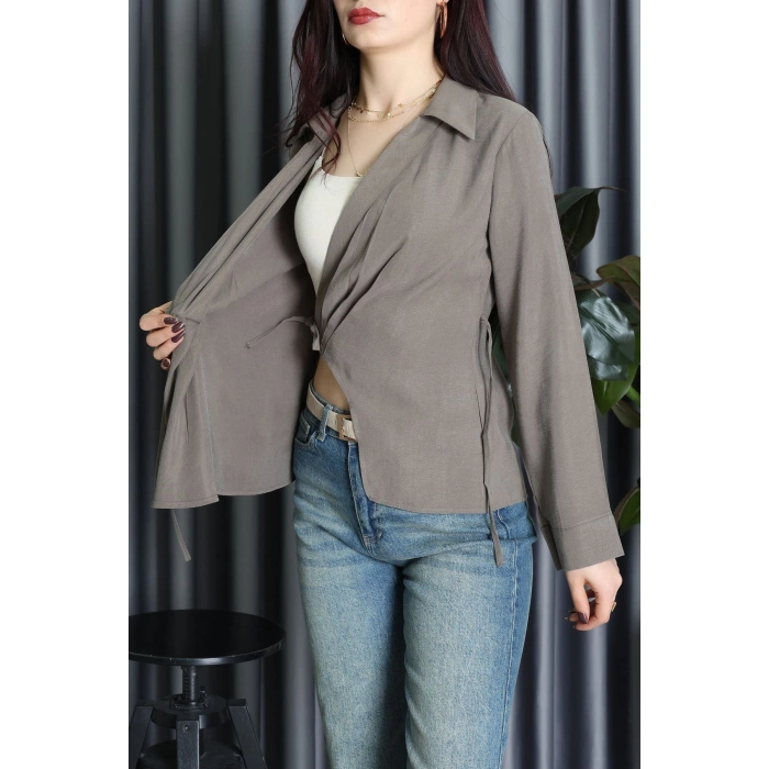 Diogenal Tensel Asimetrik Bağlamalı Bluz Vizon - 70996.1934.