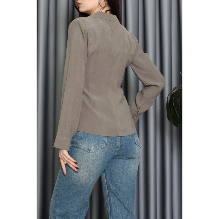 Diogenal Tensel Asimetrik Bağlamalı Bluz Vizon - 70996.1934.