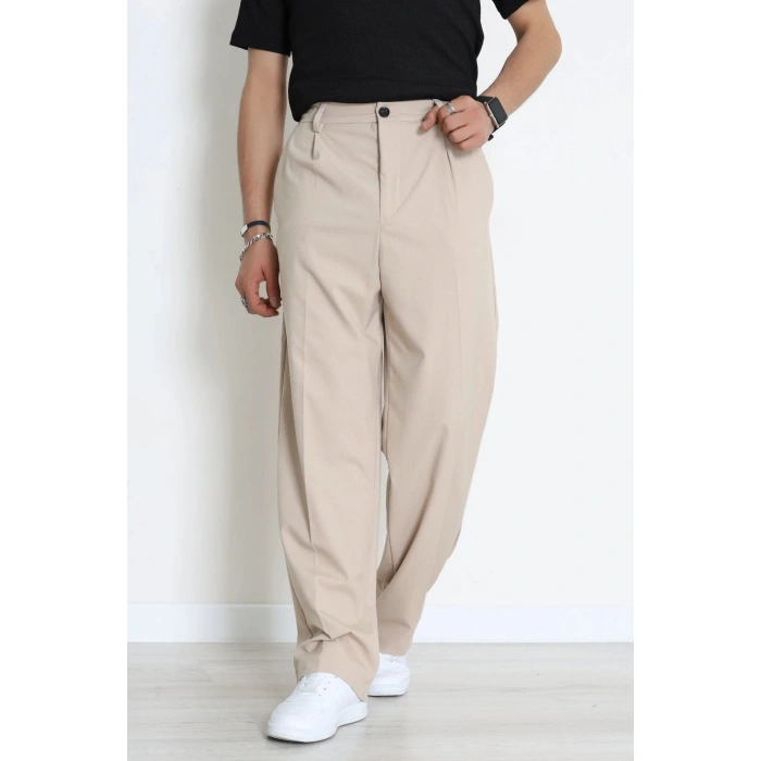Dokuma Beli Lastikli Baggy Erkek Pantolon Bej - 71351.1871.