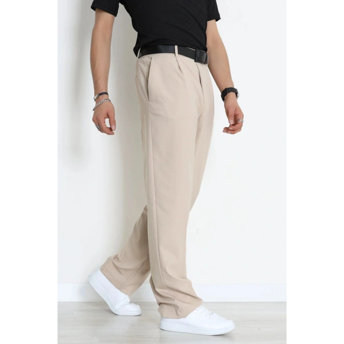 Dokuma Beli Lastikli Baggy Erkek Pantolon Bej - 71351.1871.