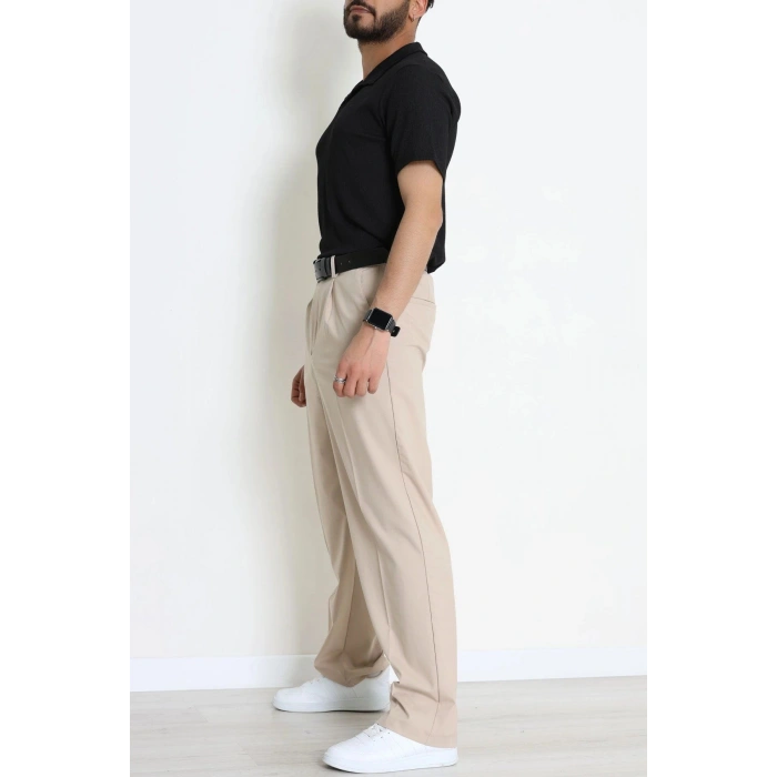 Dokuma Beli Lastikli Baggy Erkek Pantolon Bej - 71351.1871.