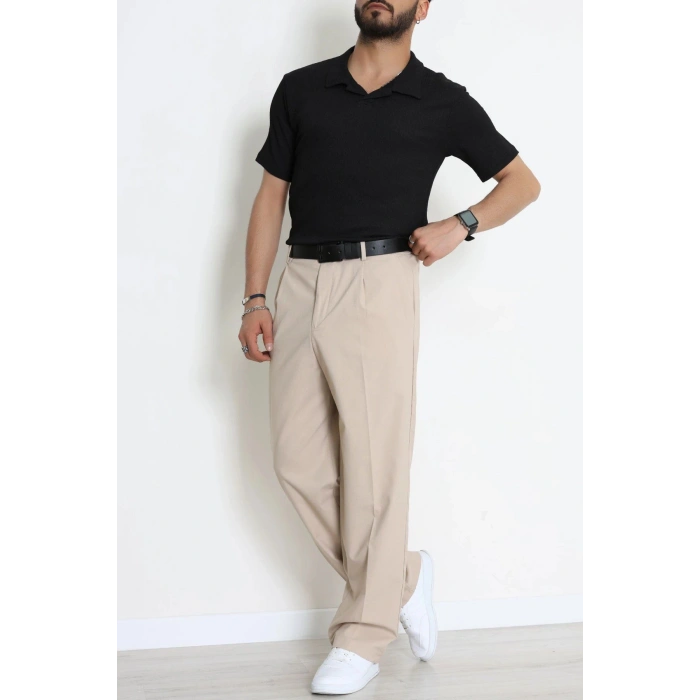 Dokuma Beli Lastikli Baggy Erkek Pantolon Bej - 71351.1871.