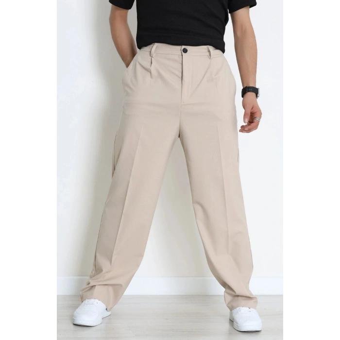 Dokuma Beli Lastikli Baggy Erkek Pantolon Bej - 71351.1871.