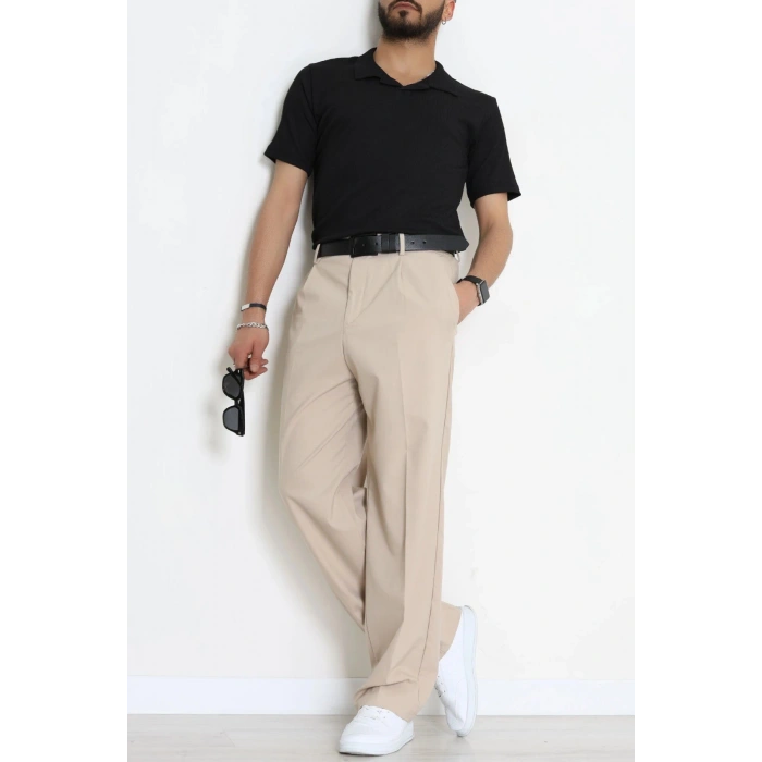 Dokuma Beli Lastikli Baggy Erkek Pantolon Bej - 71351.1871.