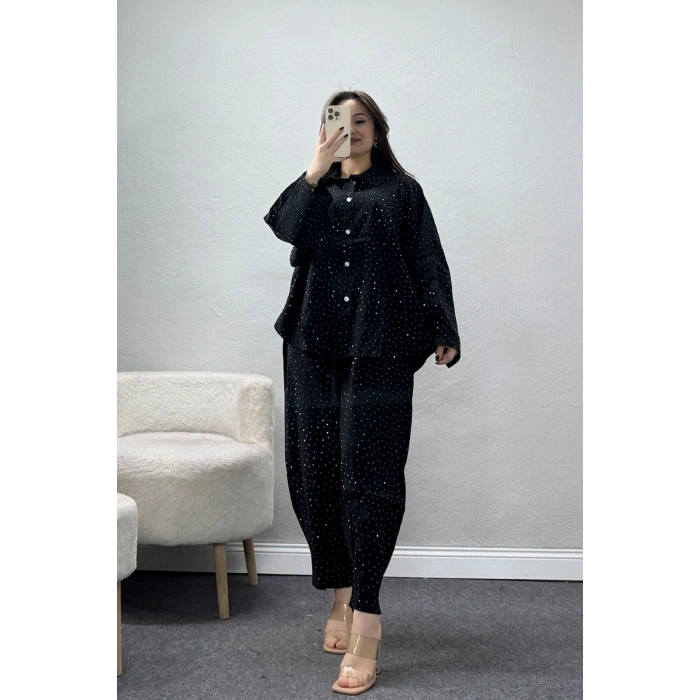 Dokuma Modal Cupralı Taşlı Takım Siyah - 145.2153.