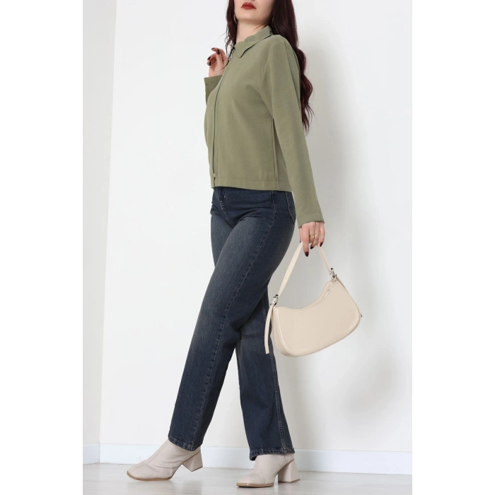 Dokuma Modal Fermuarlı Polo Yaka Ceket Gömlek Haki - 51237.1837.