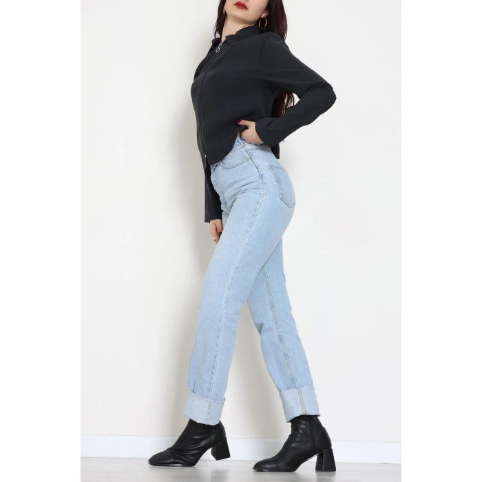 Dokuma Modal Fermuarlı Polo Yaka Ceket Gömlek Siyah - 51237.1837.