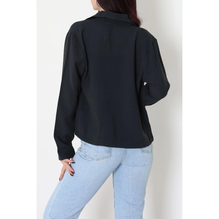 Dokuma Modal Fermuarlı Polo Yaka Ceket Gömlek Siyah - 51237.1837.