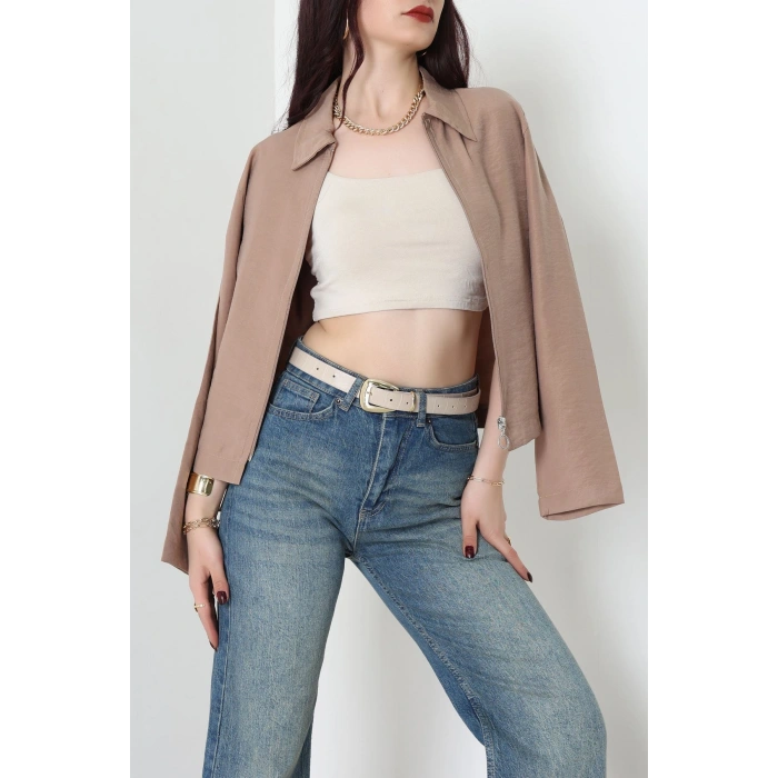 Dokuma Modal Fermuarlı Polo Yaka Ceket Gömlek Sütlükahve - 51237.1837.