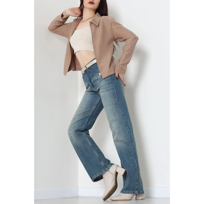 Dokuma Modal Fermuarlı Polo Yaka Ceket Gömlek Sütlükahve - 51237.1837.