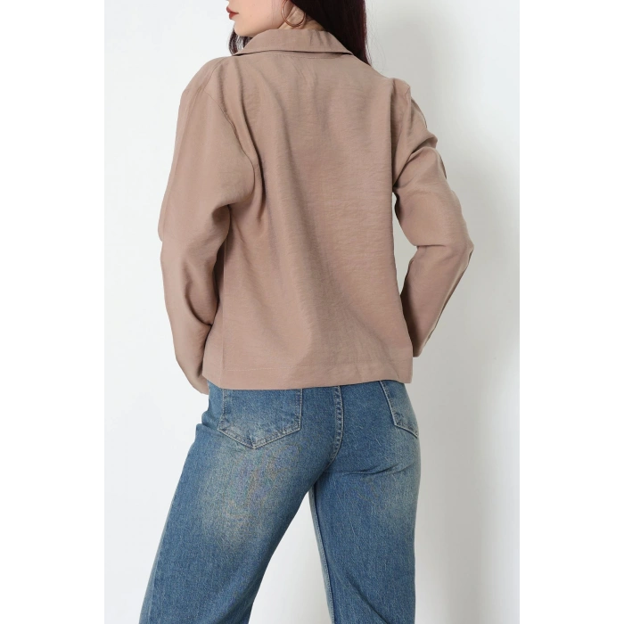 Dokuma Modal Fermuarlı Polo Yaka Ceket Gömlek Sütlükahve - 51237.1837.