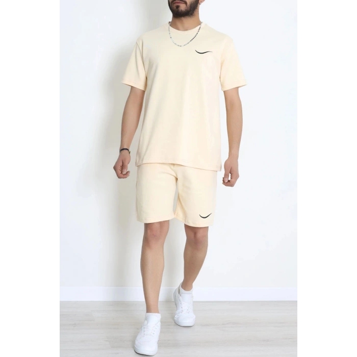 Double Face Özel Kumaş Oversize Erkek Şortlu Takım Bej - 80900.1837.