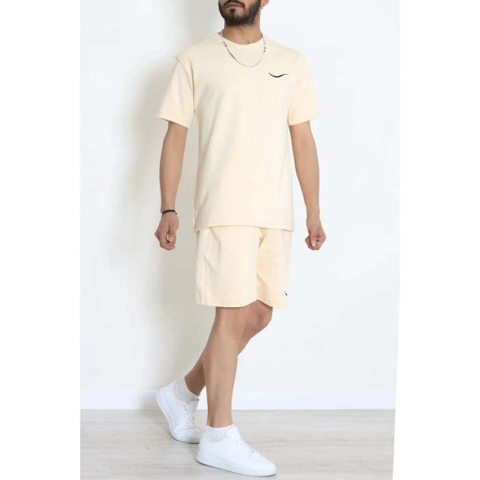 Double Face Özel Kumaş Oversize Erkek Şortlu Takım Bej - 80900.1837.