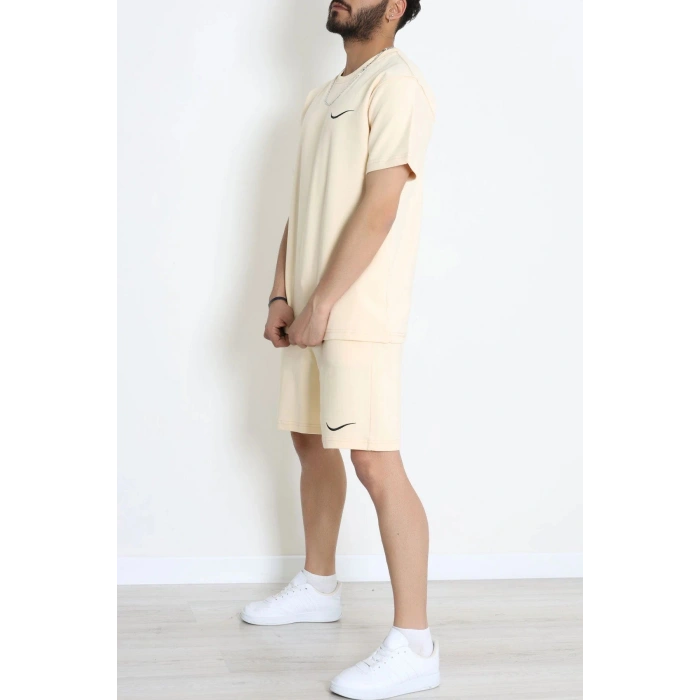 Double Face Özel Kumaş Oversize Erkek Şortlu Takım Bej - 80900.1837.