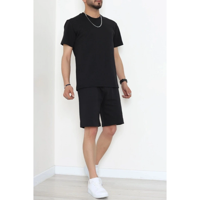 Double Face Özel Kumaş Oversize Erkek Şortlu Takım Siyah1 - 80900.1837.
