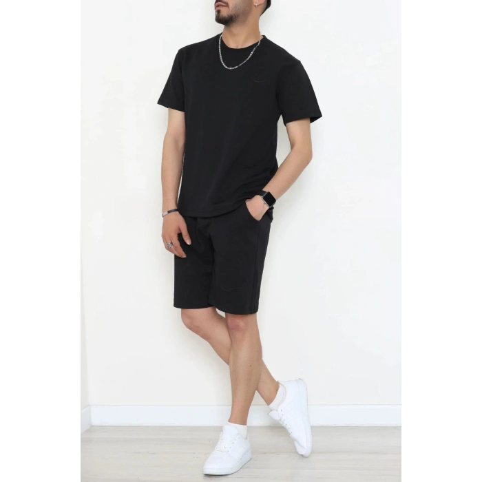 Double Face Özel Kumaş Oversize Erkek Şortlu Takım Siyah1 - 80900.1837.