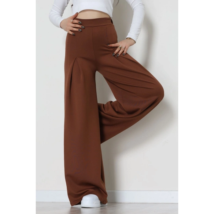 Double Krep Kumaş Önden Pileli Pantolon Acıkahve - 42784.1567.