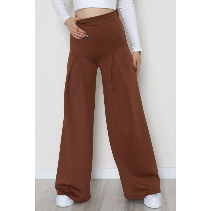 Double Krep Kumaş Önden Pileli Pantolon Acıkahve - 42784.1567.