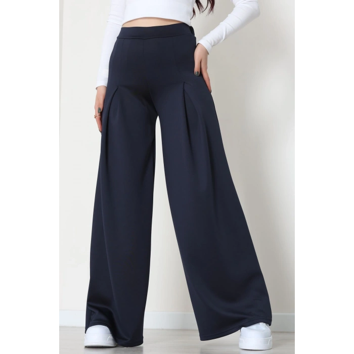 Double Krep Kumaş Önden Pileli Pantolon Lacivert - 42784.1567.