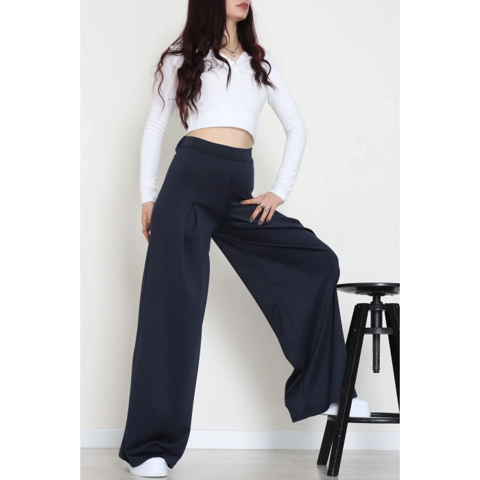 Double Krep Kumaş Önden Pileli Pantolon Lacivert - 42784.1567.