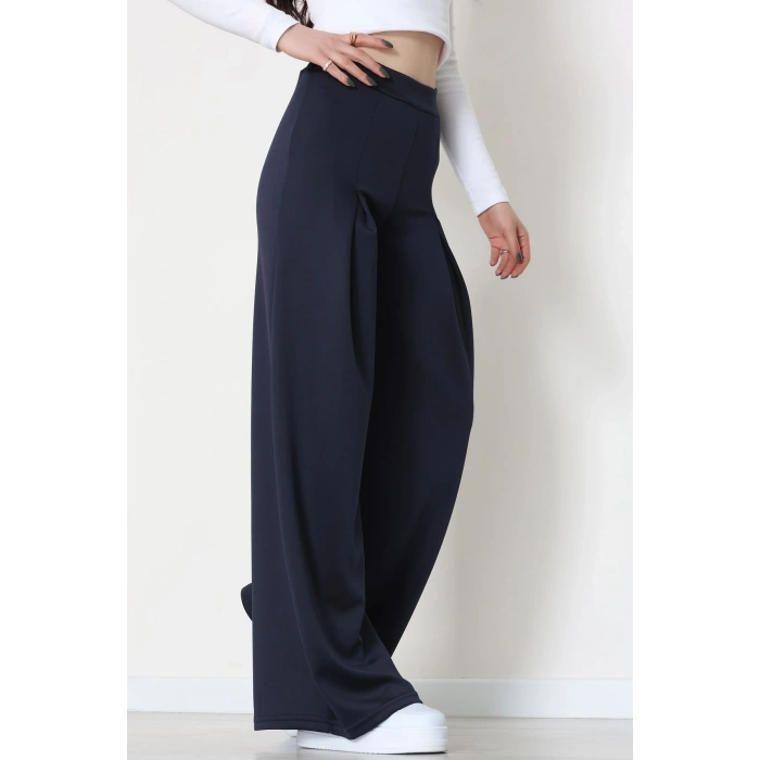 Double Krep Kumaş Önden Pileli Pantolon Lacivert - 42784.1567.