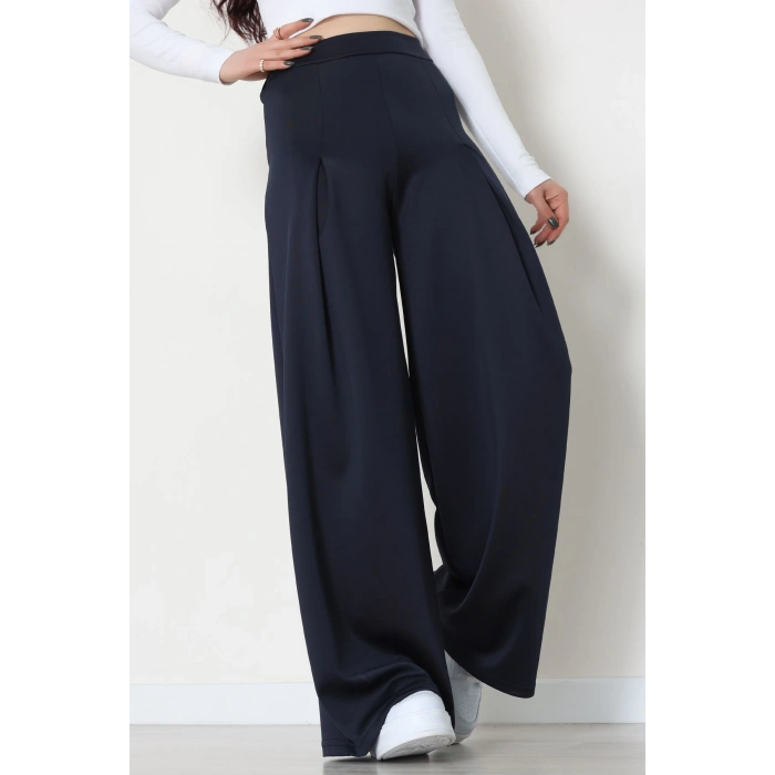 Double Krep Kumaş Önden Pileli Pantolon Lacivert - 42784.1567.