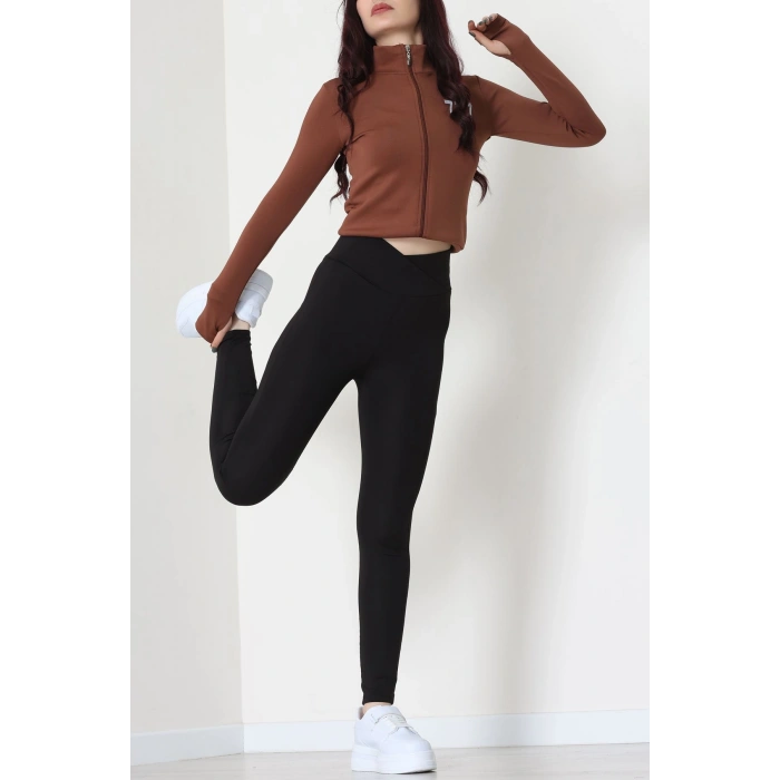 Double Krep Kumaş Parmak Geçmeli Baskılı Ceket Acıkahve - 42783.1567.