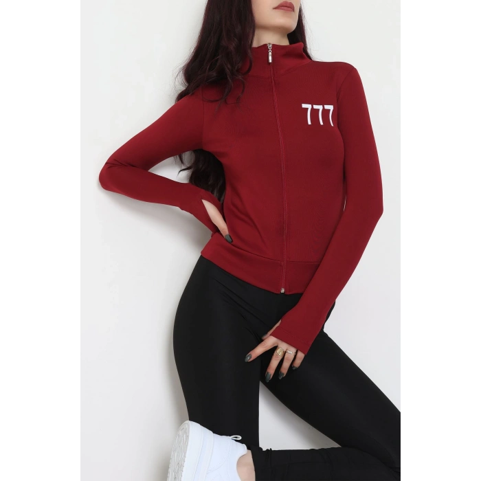 Double Krep Kumaş Parmak Geçmeli Baskılı Ceket Bordo - 42783.1567.