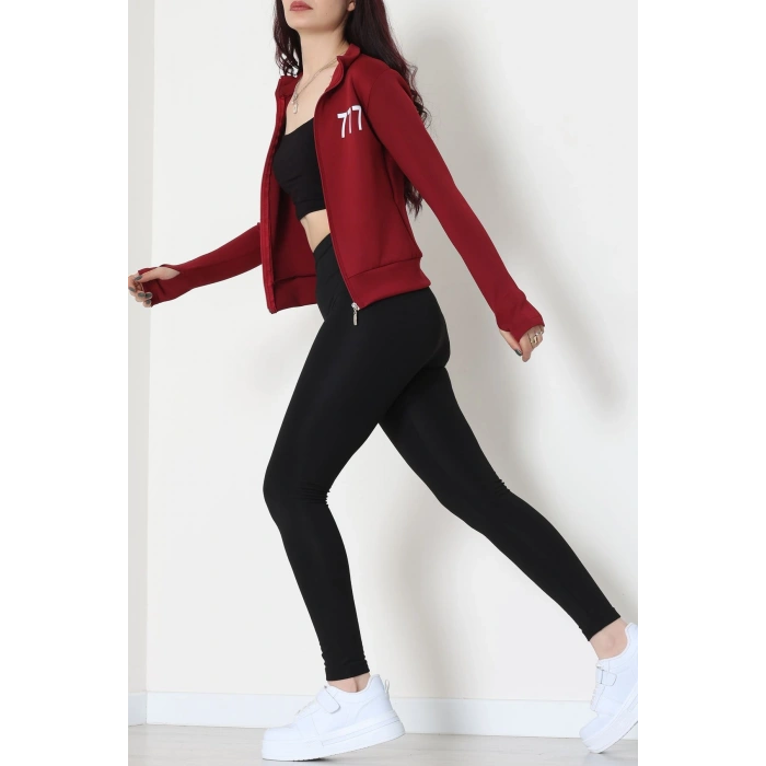 Double Krep Kumaş Parmak Geçmeli Baskılı Ceket Bordo - 42783.1567.