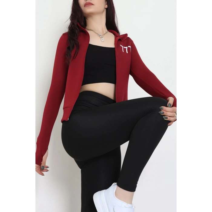 Double Krep Kumaş Parmak Geçmeli Baskılı Ceket Bordo - 42783.1567.