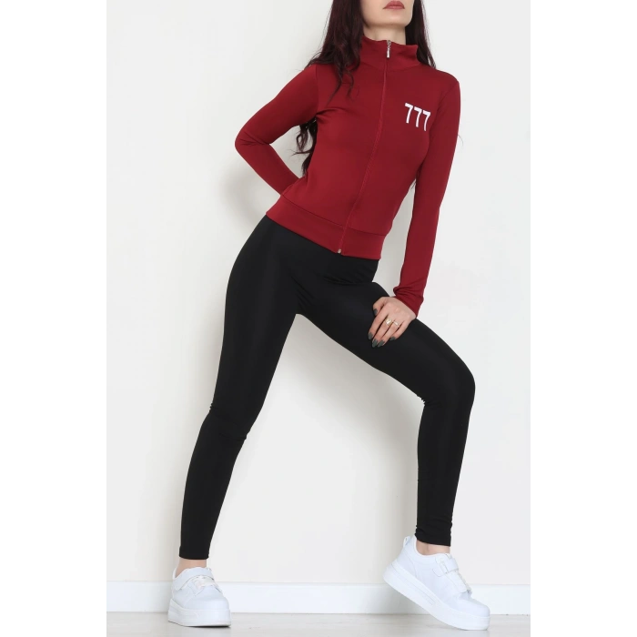 Double Krep Kumaş Parmak Geçmeli Baskılı Ceket Bordo - 42783.1567.