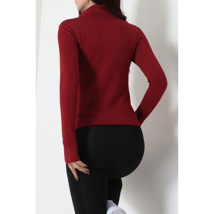 Double Krep Kumaş Parmak Geçmeli Baskılı Ceket Bordo - 42783.1567.