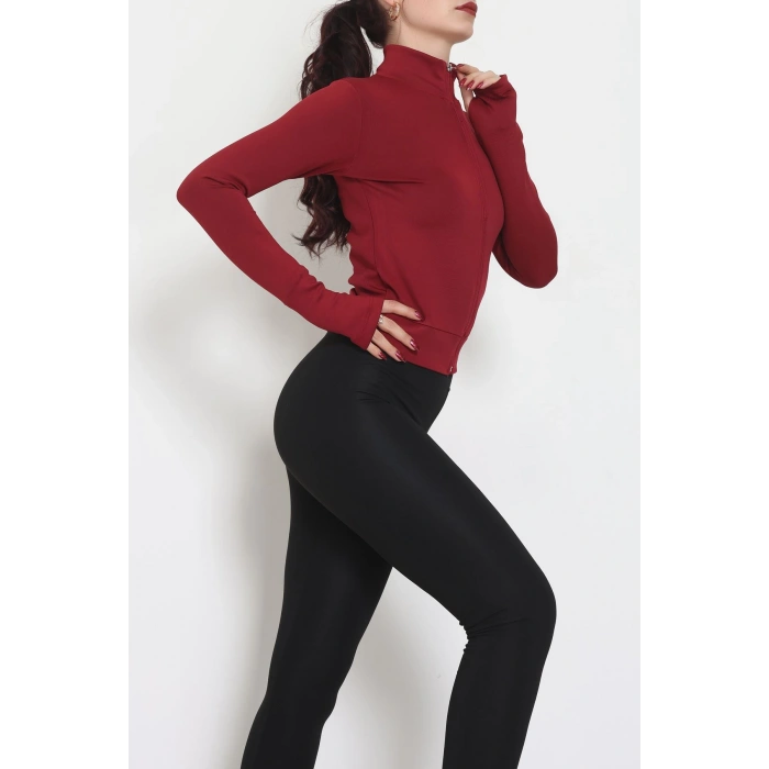 Double Krep Kumaş Parmak Geçmeli Fermuarlı Ceket Bordo - 42782.1567.