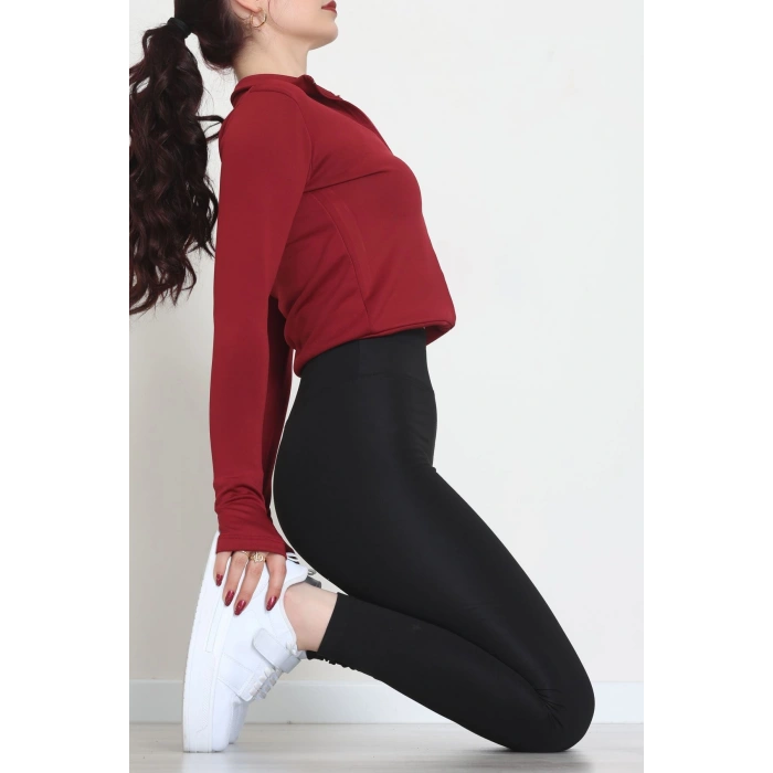 Double Krep Kumaş Parmak Geçmeli Fermuarlı Ceket Bordo - 42782.1567.