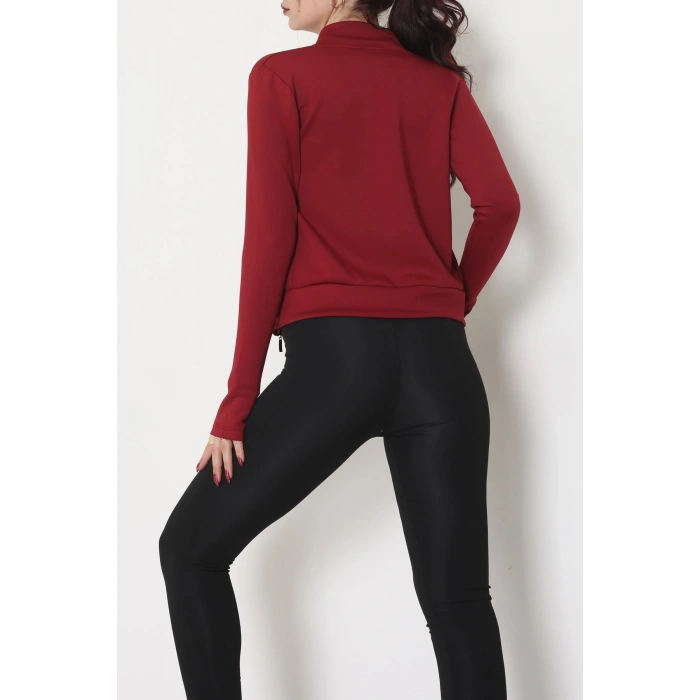 Double Krep Kumaş Parmak Geçmeli Fermuarlı Ceket Bordo - 42782.1567.