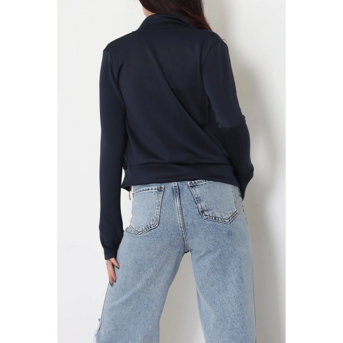 Double Krep Kumaş Parmak Geçmeli Fermuarlı Ceket Lacivert - 42782.1567.