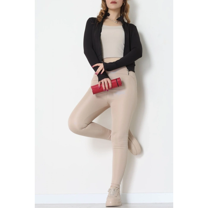 Double Krep Kumaş Parmak Geçmeli Fermuarlı Ceket Siyah - 42782.1567.