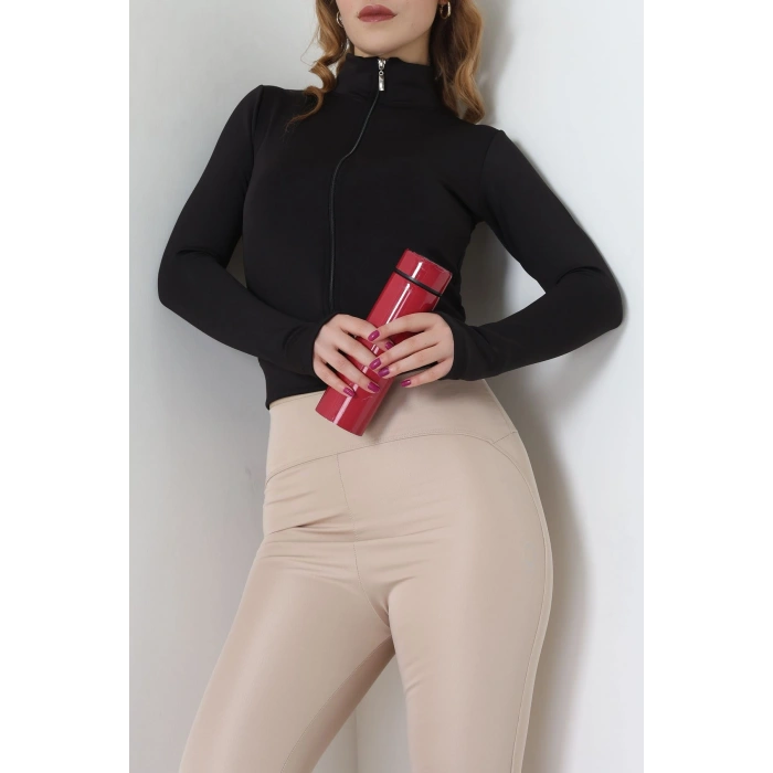 Double Krep Kumaş Parmak Geçmeli Fermuarlı Ceket Siyah - 42782.1567.