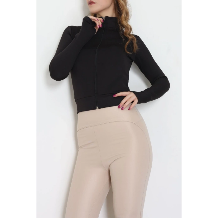 Double Krep Kumaş Parmak Geçmeli Fermuarlı Ceket Siyah - 42782.1567.