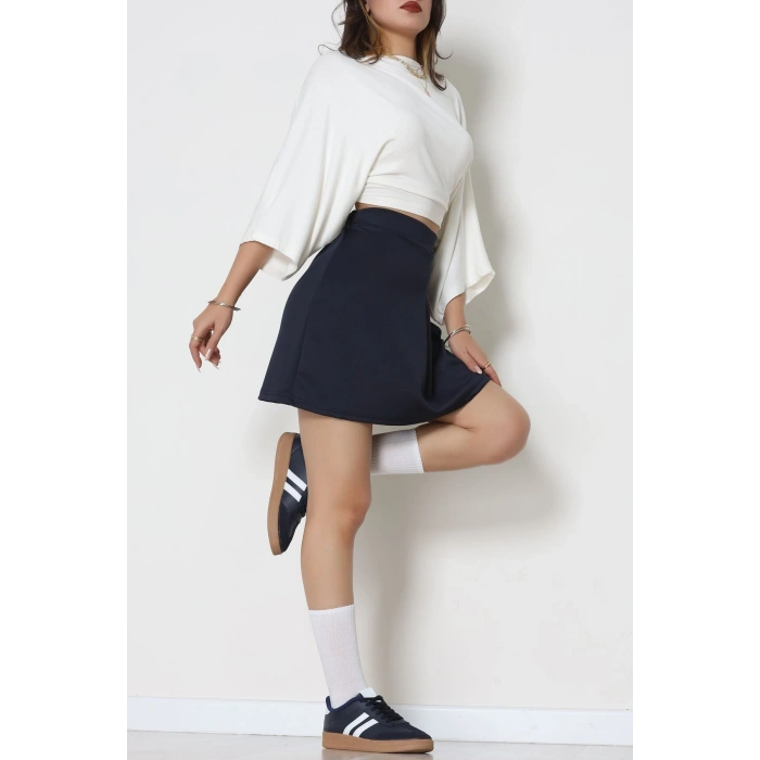 Double Krep Kumaş Pileli Mini Etek Lacivert - 42798.1567.