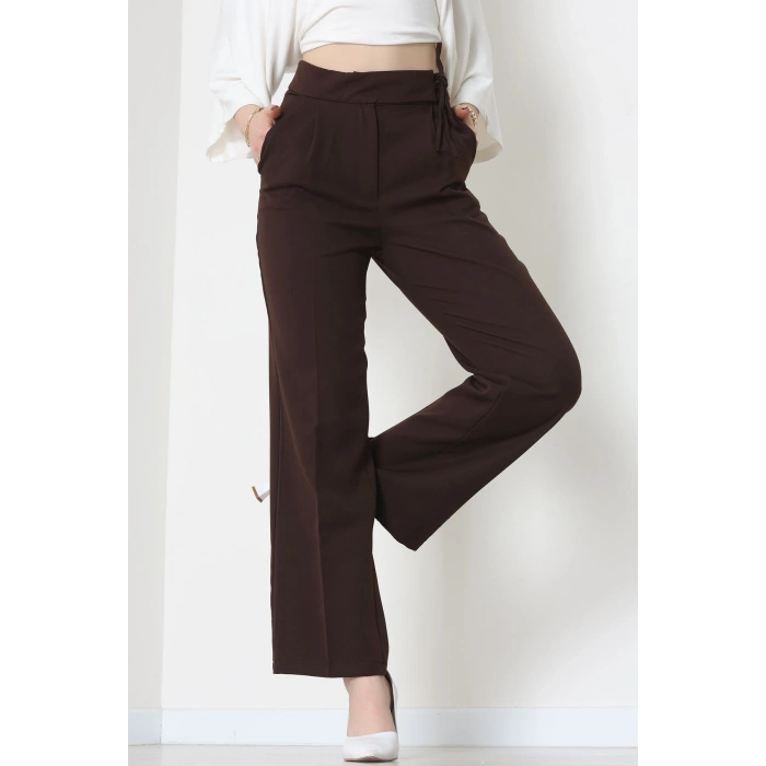 Double Kumaş İp Bağlamalı Palazzo Pantolon Kahve - 51268.683.