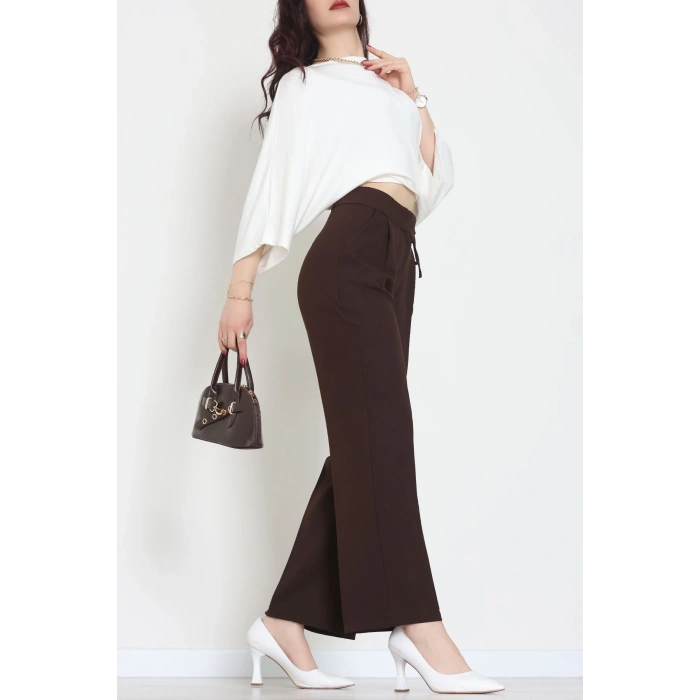Double Kumaş İp Bağlamalı Palazzo Pantolon Kahve - 51268.683.
