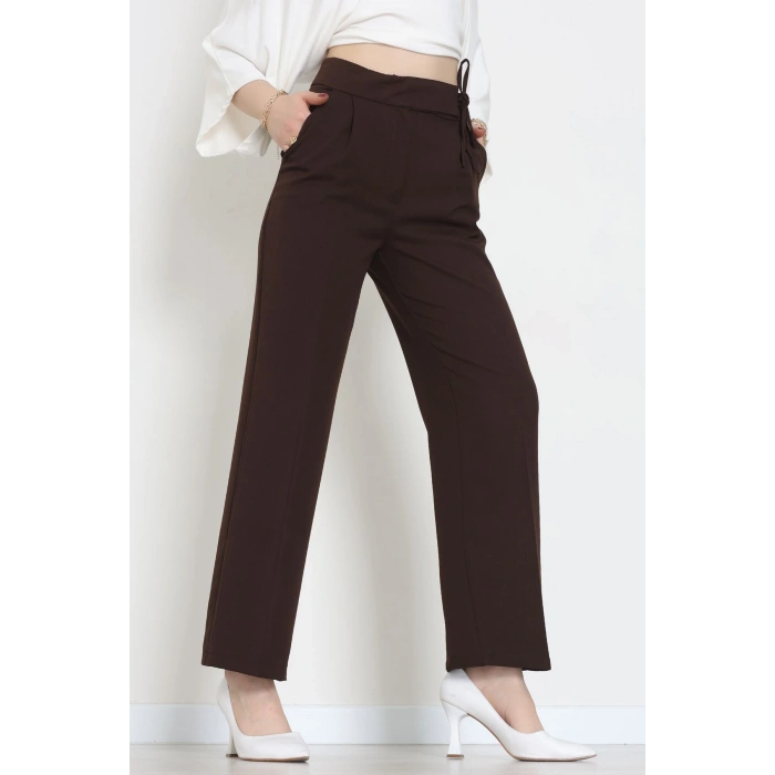 Double Kumaş İp Bağlamalı Palazzo Pantolon Kahve - 51268.683.