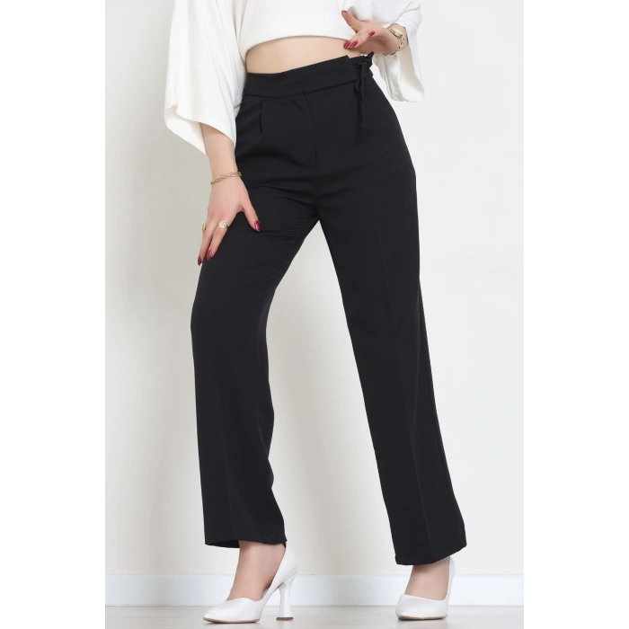 Double Kumaş İp Bağlamalı Palazzo Pantolon Siyah - 51268.683.