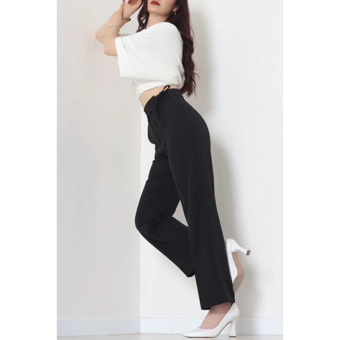 Double Kumaş İp Bağlamalı Palazzo Pantolon Siyah - 51268.683.