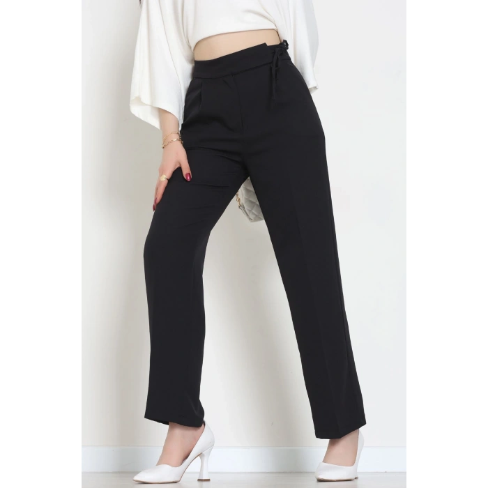 Double Kumaş İp Bağlamalı Palazzo Pantolon Siyah - 51268.683.