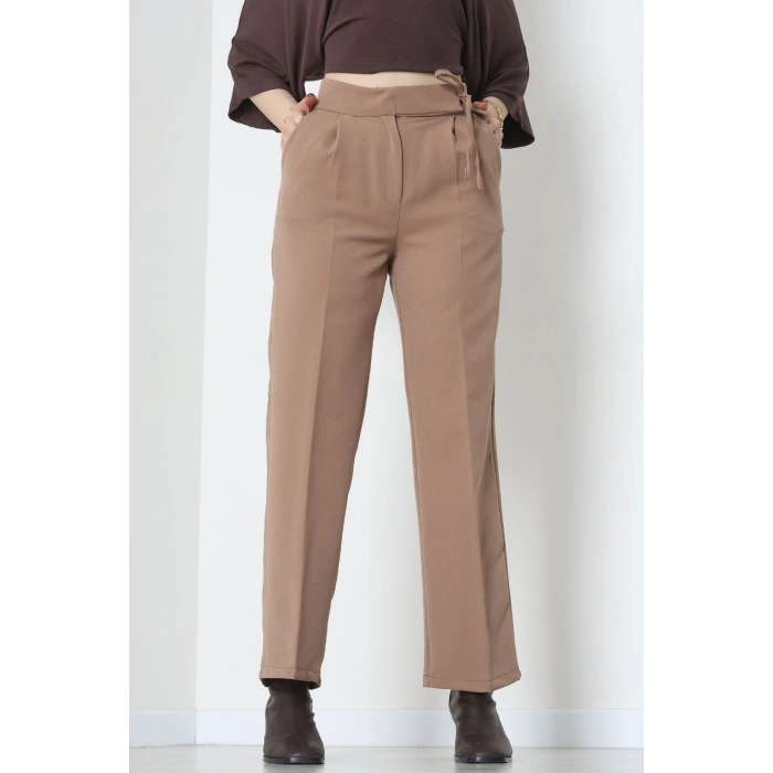 Double Kumaş İp Bağlamalı Palazzo Pantolon Sütlükahve - 51268.683.