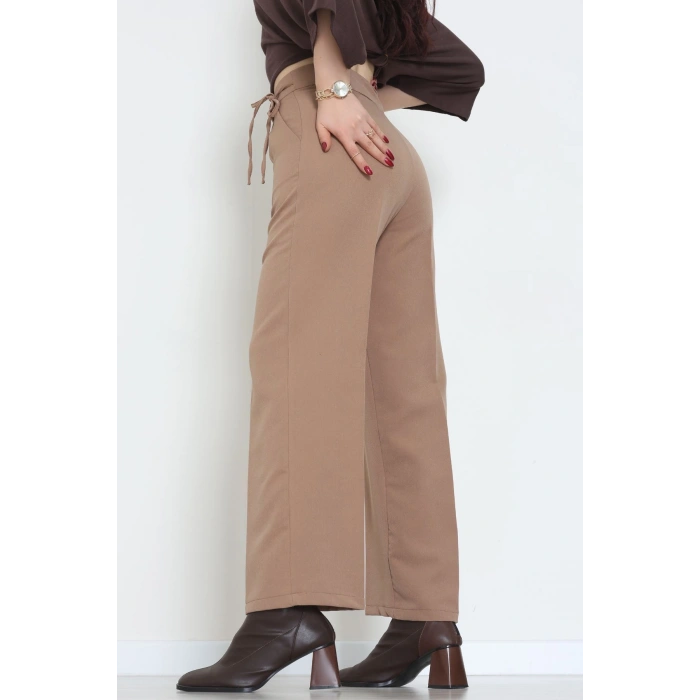 Double Kumaş İp Bağlamalı Palazzo Pantolon Sütlükahve - 51268.683.